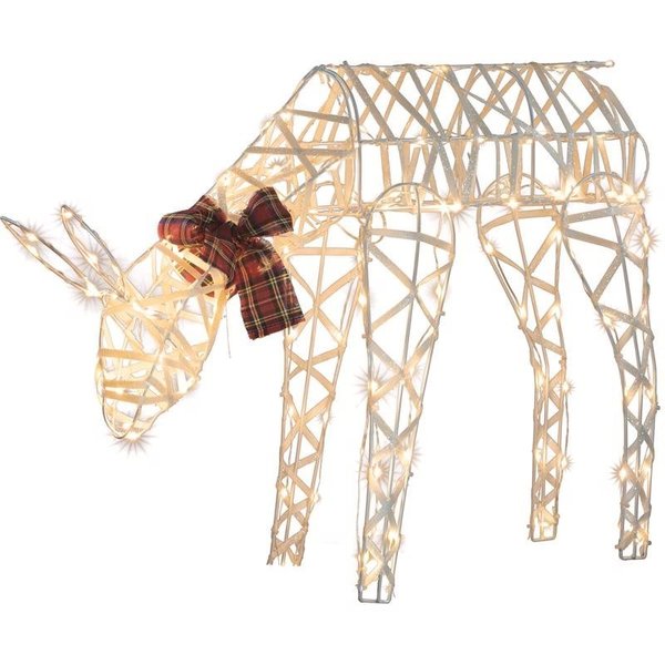 Celebrations Sienna LED White 24 in 3D Wire Deer with Red Plaid Bow Yard Decor R6404129